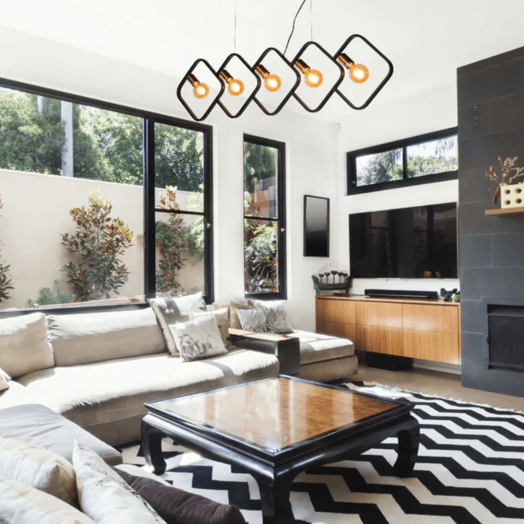 TKLD Pendant & Chandeliers Black Square Pendant Light Dual-tone 5-Holder Island Chandelier - 40W