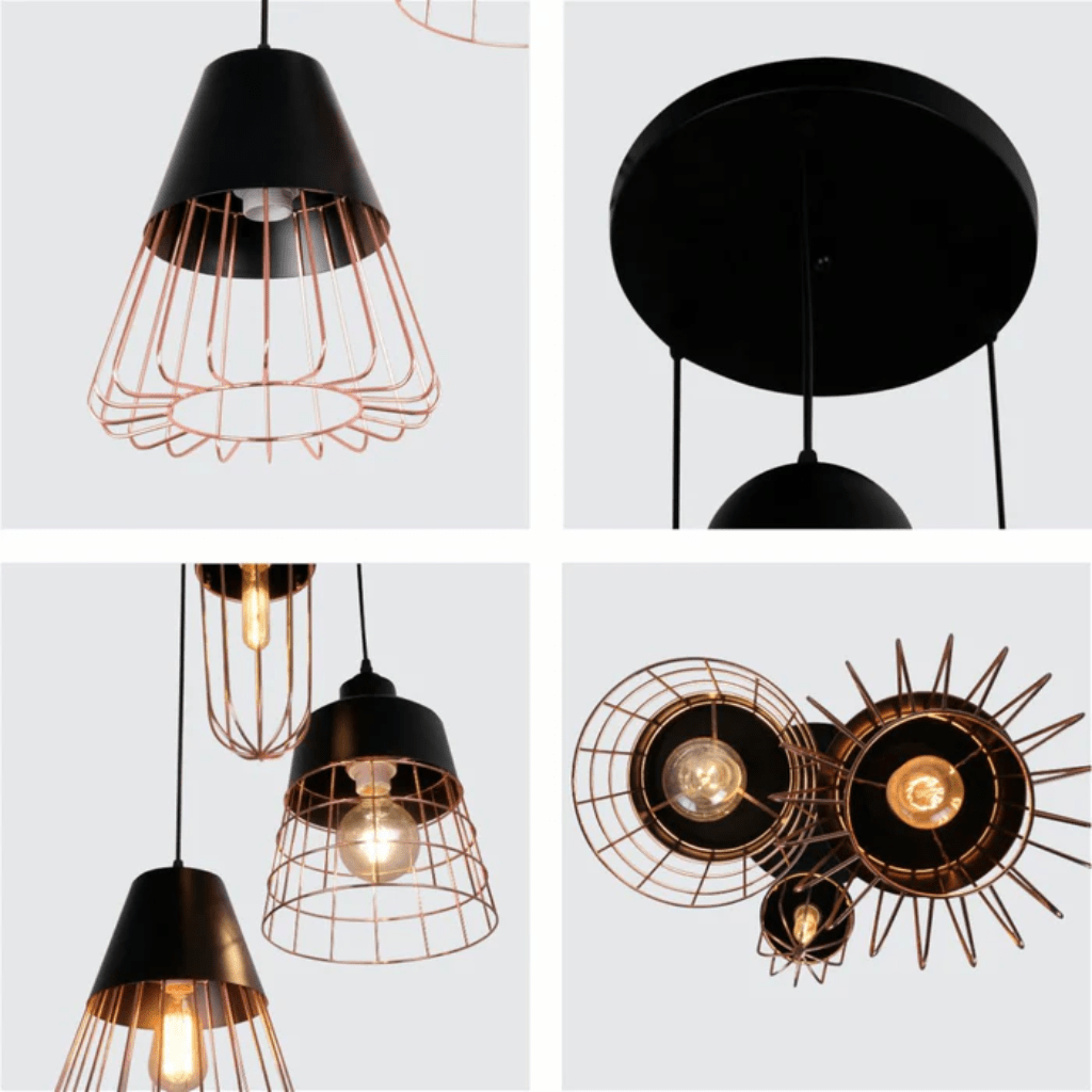 TKLD Pendant & Chandeliers Black Top Rose Gold Metal Cage Mix E27 Pendant Ceiling Light