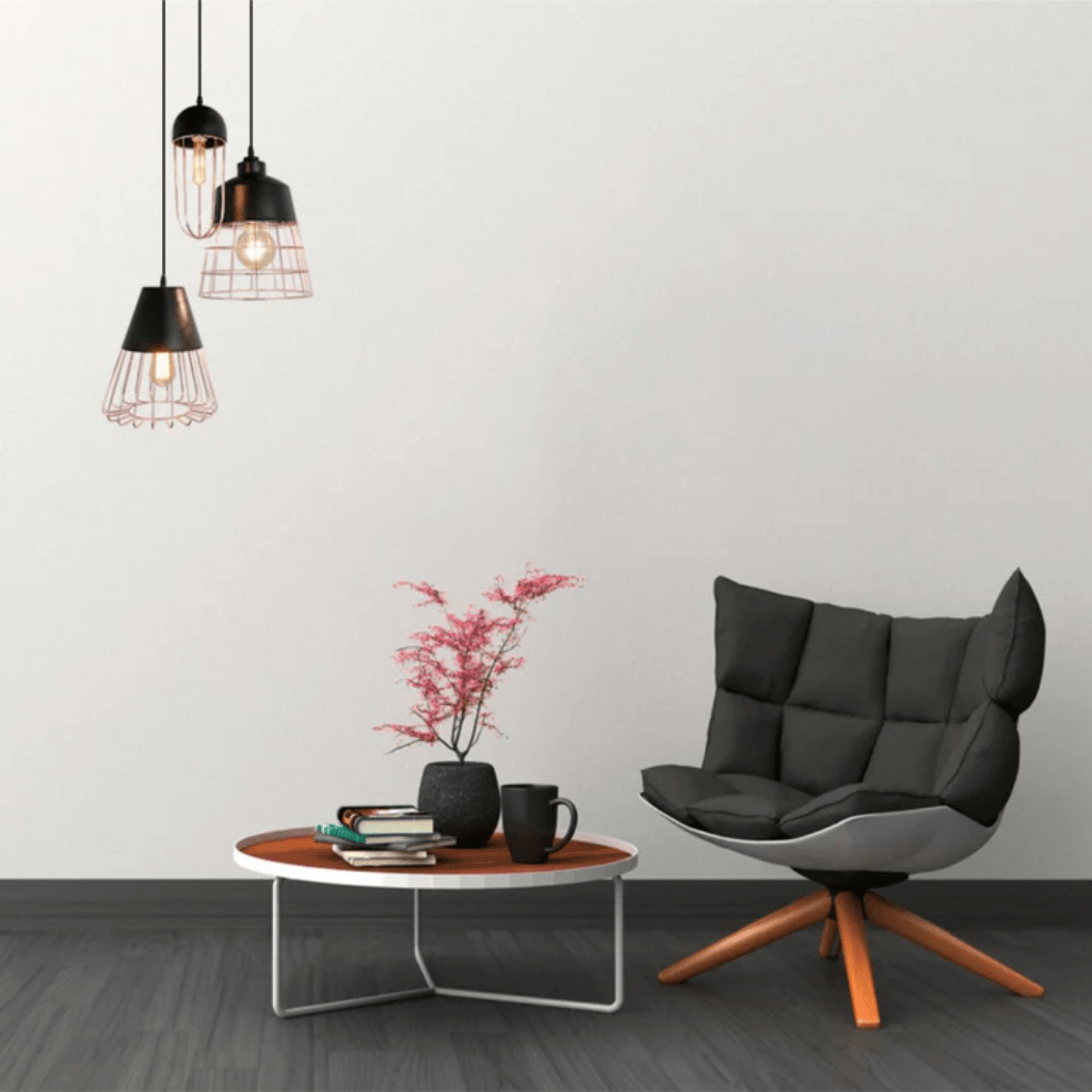 TKLD Pendant & Chandeliers Black Top Rose Gold Metal Cage Mix E27 Pendant Ceiling Light
