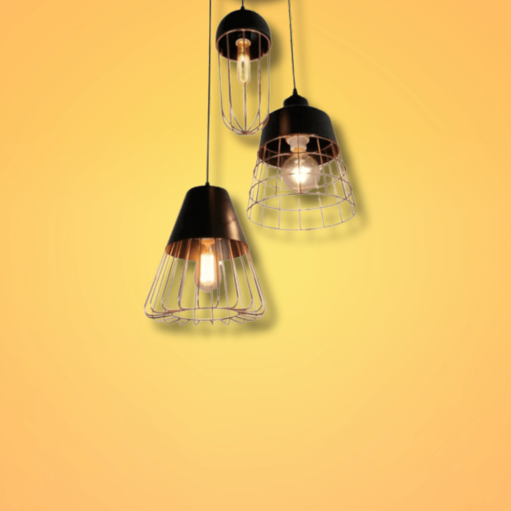 TKLD Pendant & Chandeliers Black Top Rose Gold Metal Cage Mix E27 Pendant Ceiling Light