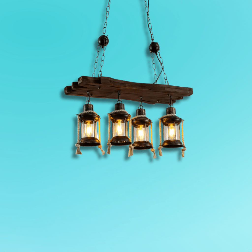TKLD Pendant & Chandeliers Board Wood Cylinder Glass Farmhouse Kitchen Island E27 Pendant Ceiling Light - 4 Lamps