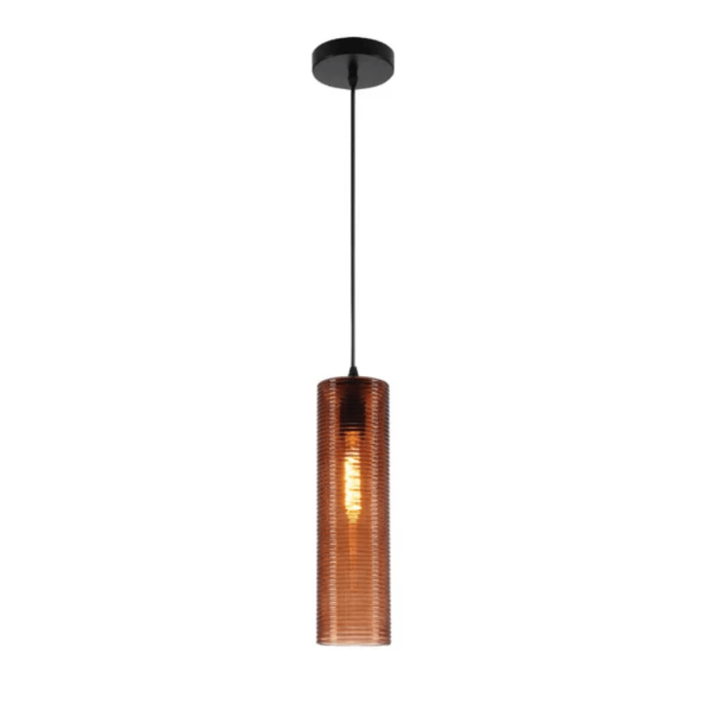TKLD Pendant & Chandeliers Brown Reeded Cylinder Glass E27 Pendant Light Fitting