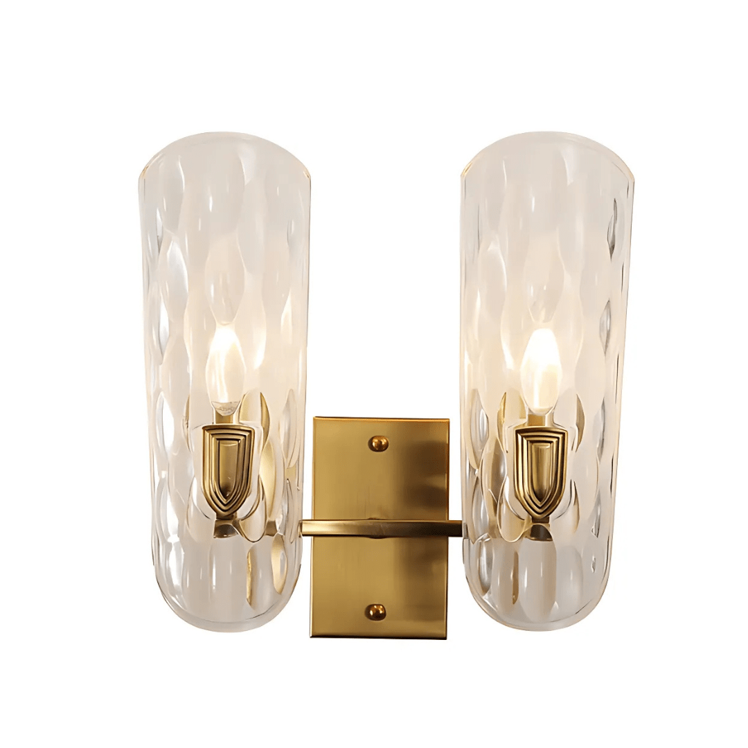 TKLD Wall & Sconce Lights Brushed Brass Metal Clear Textured Glass Double Lamp Wall Light - 40W