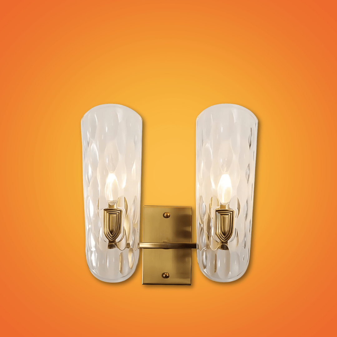 TKLD Wall & Sconce Lights Brushed Brass Metal Clear Textured Glass Double Lamp Wall Light - 40W