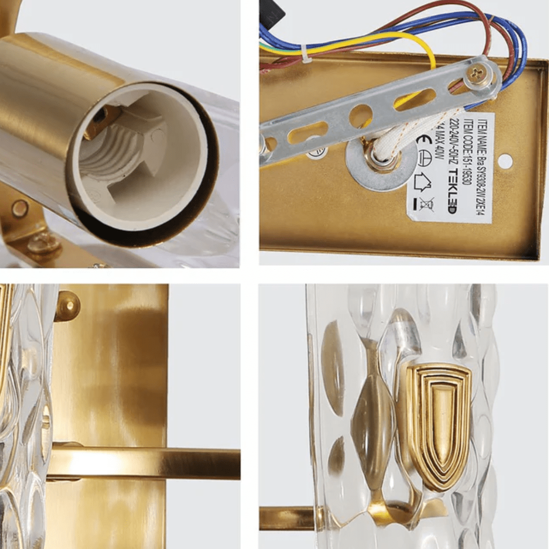 TKLD Wall & Sconce Lights Brushed Brass Metal Clear Textured Glass Double Lamp Wall Light - 40W