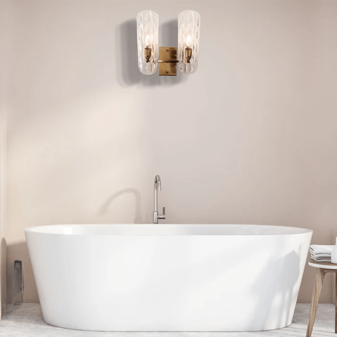 TKLD Wall & Sconce Lights Brushed Brass Metal Clear Textured Glass Double Lamp Wall Light - 40W