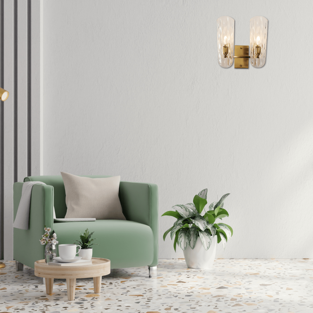 TKLD Wall & Sconce Lights Brushed Brass Metal Clear Textured Glass Double Lamp Wall Light - 40W