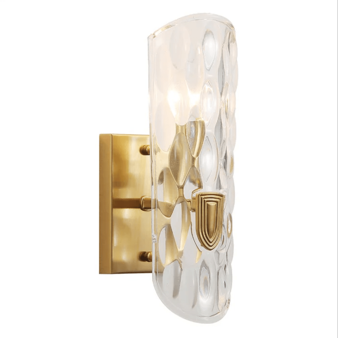 TKLD Wall & Sconce Lights Brushed Brass Metal Clear Textured Glass Single Lamp Wall Light - 40W