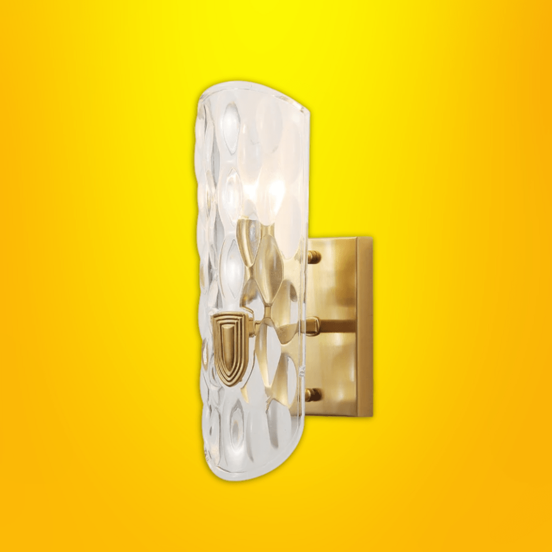 TKLD Wall & Sconce Lights Brushed Brass Metal Clear Textured Glass Single Lamp Wall Light - 40W