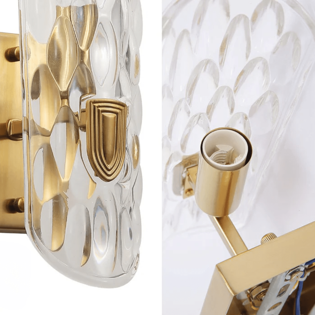 TKLD Wall & Sconce Lights Brushed Brass Metal Clear Textured Glass Single Lamp Wall Light - 40W