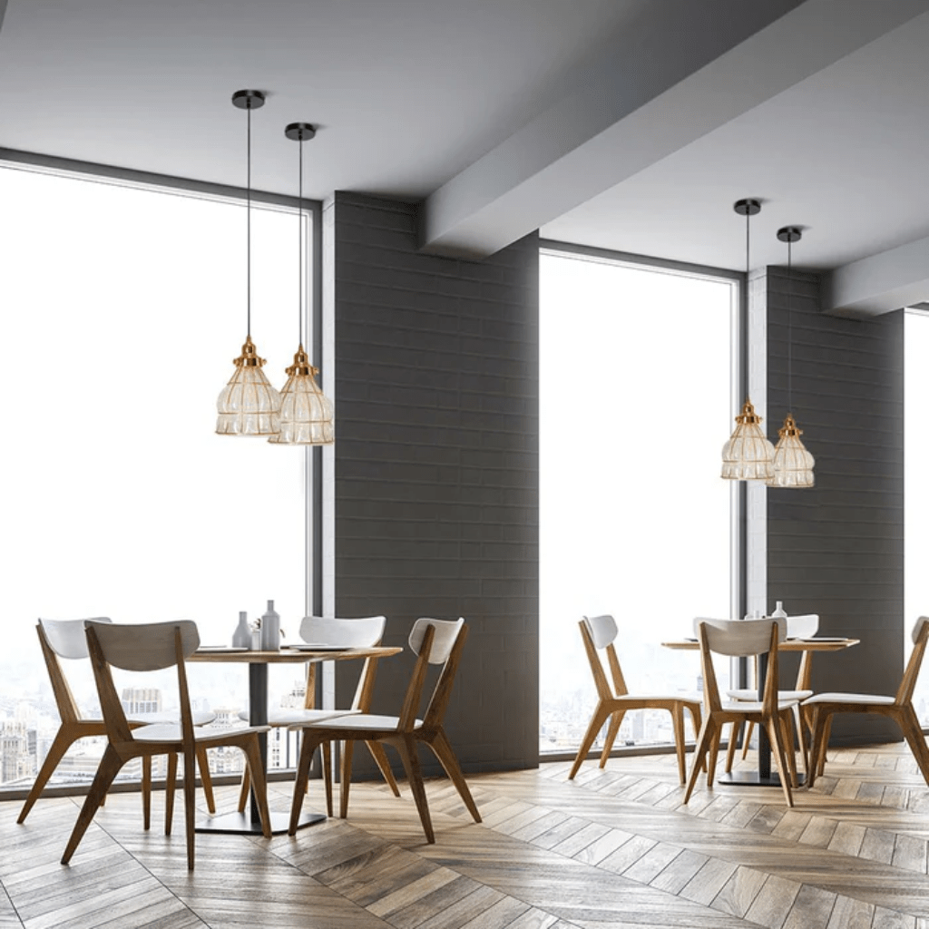 TKLD Pendant & Chandeliers Caged Copper Metal Clear Glass Bell E27 Pendant Ceiling Light