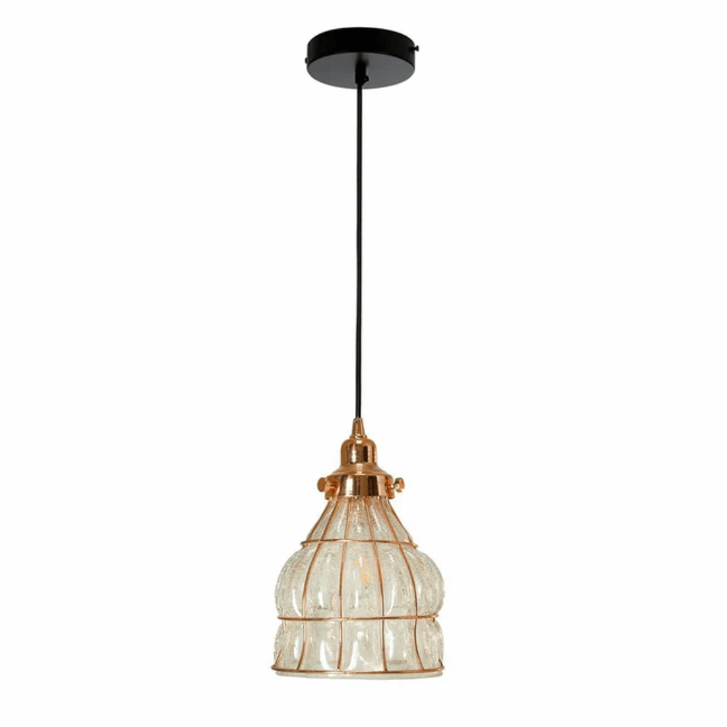 TKLD Pendant & Chandeliers Caged Copper Metal Clear Glass Bell E27 Pendant Ceiling Light
