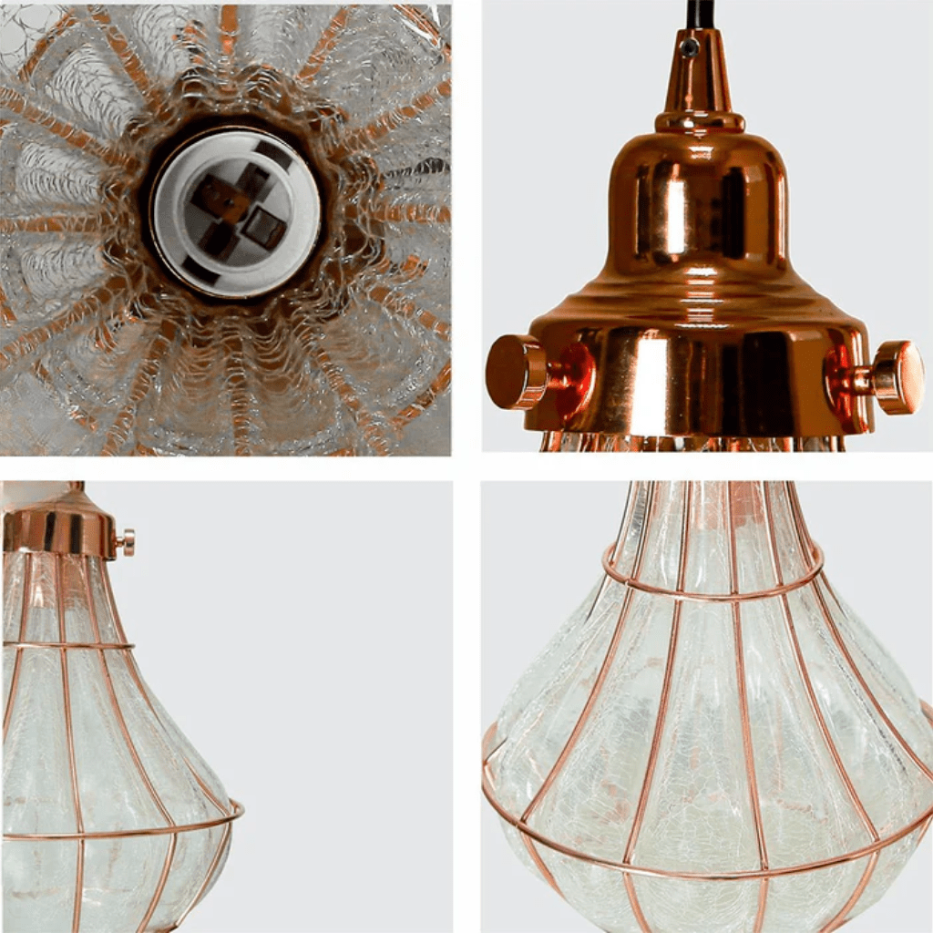TKLD Pendant & Chandeliers Caged Copper Metal Clear Glass Schoolhouse E27 Pendant Ceiling Light