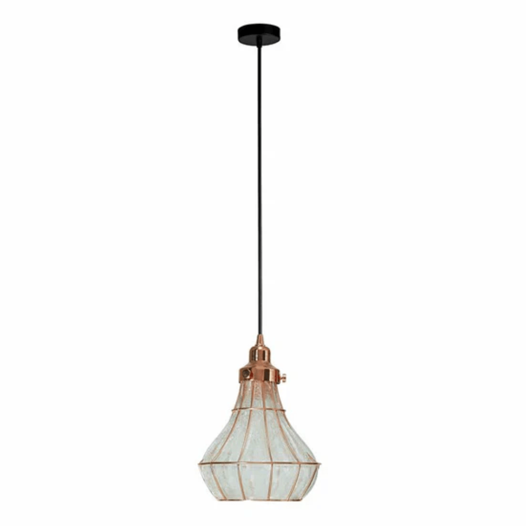 TKLD Pendant & Chandeliers Caged Copper Metal Clear Glass Schoolhouse E27 Pendant Ceiling Light