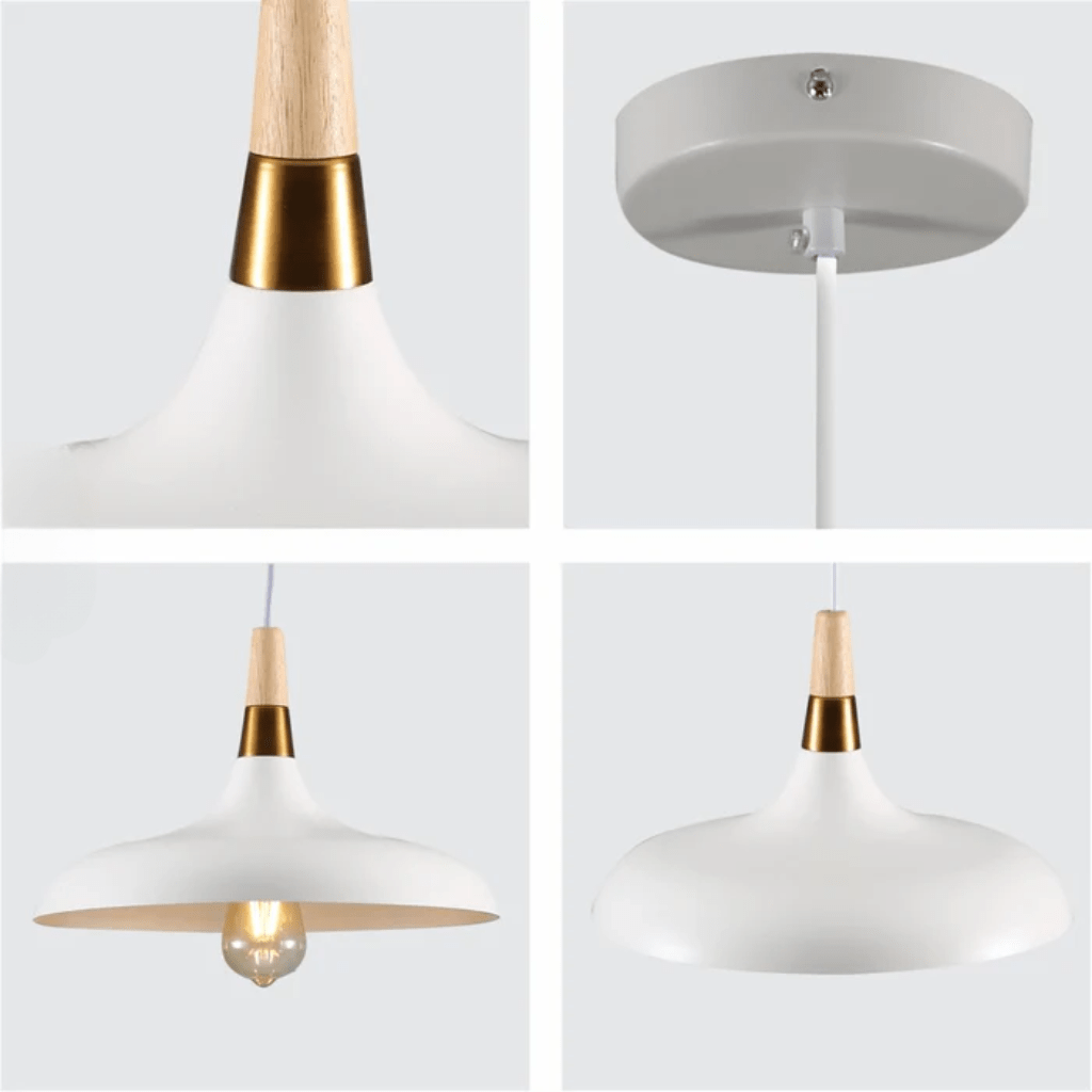 TKLD Pendant & Chandeliers Capo Black/White Flat Nordic Wood Metal E27 Pendant Ceiling Light - 345 mm