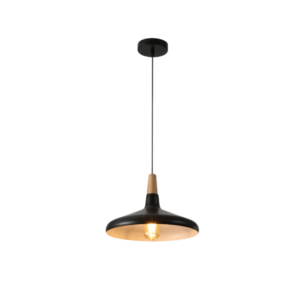 TKLD Pendant & Chandeliers Capo Black/White Flat Nordic Wood Metal E27 Pendant Ceiling Light - 345 mm