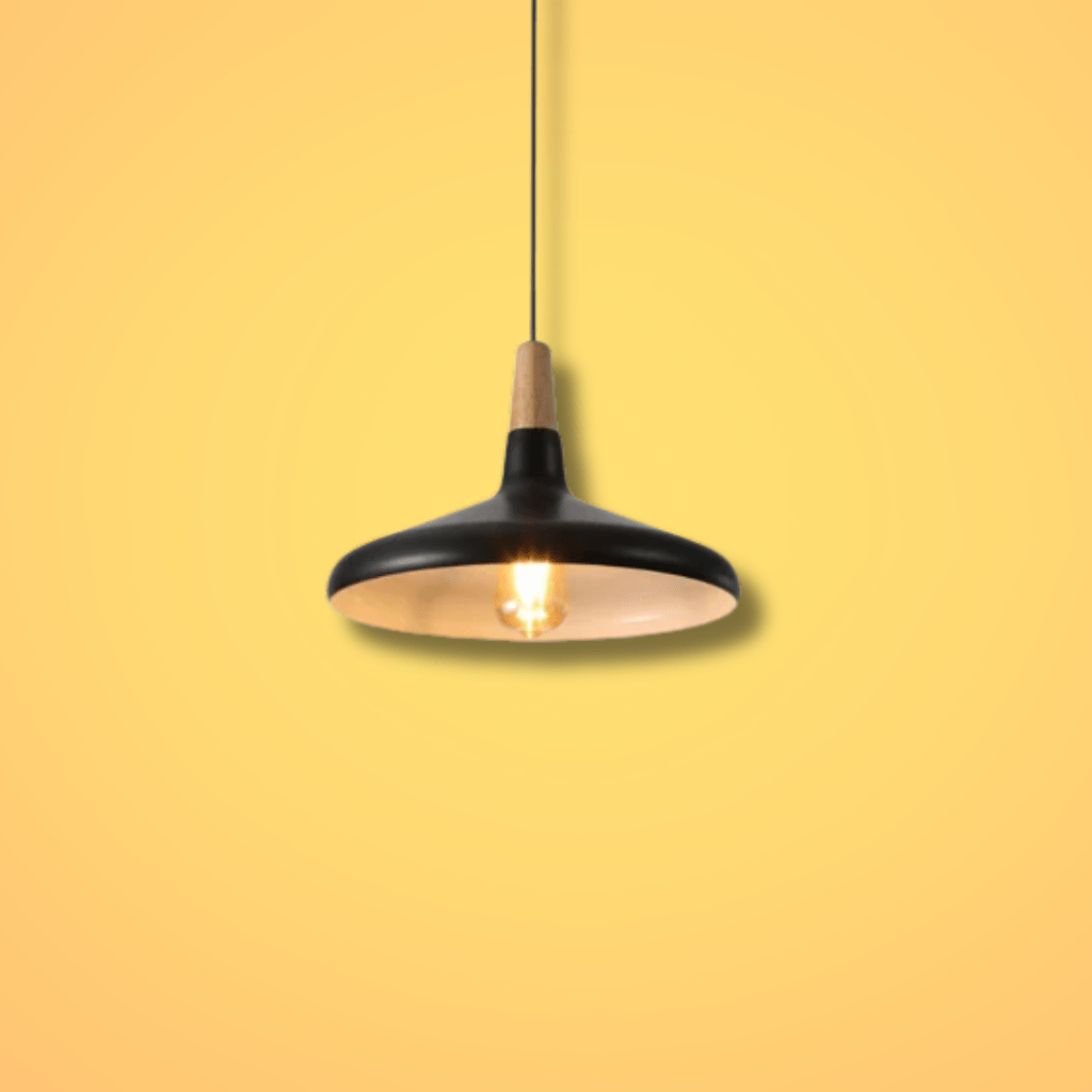 TKLD Pendant & Chandeliers Capo Black/White Flat Nordic Wood Metal E27 Pendant Ceiling Light - 345 mm