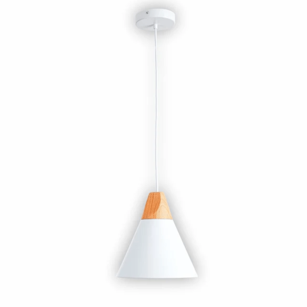 TKLD Pendant & Chandeliers Capo White Cone Nordic Wood Metal E27 Pendant Ceiling Light - 240 mm