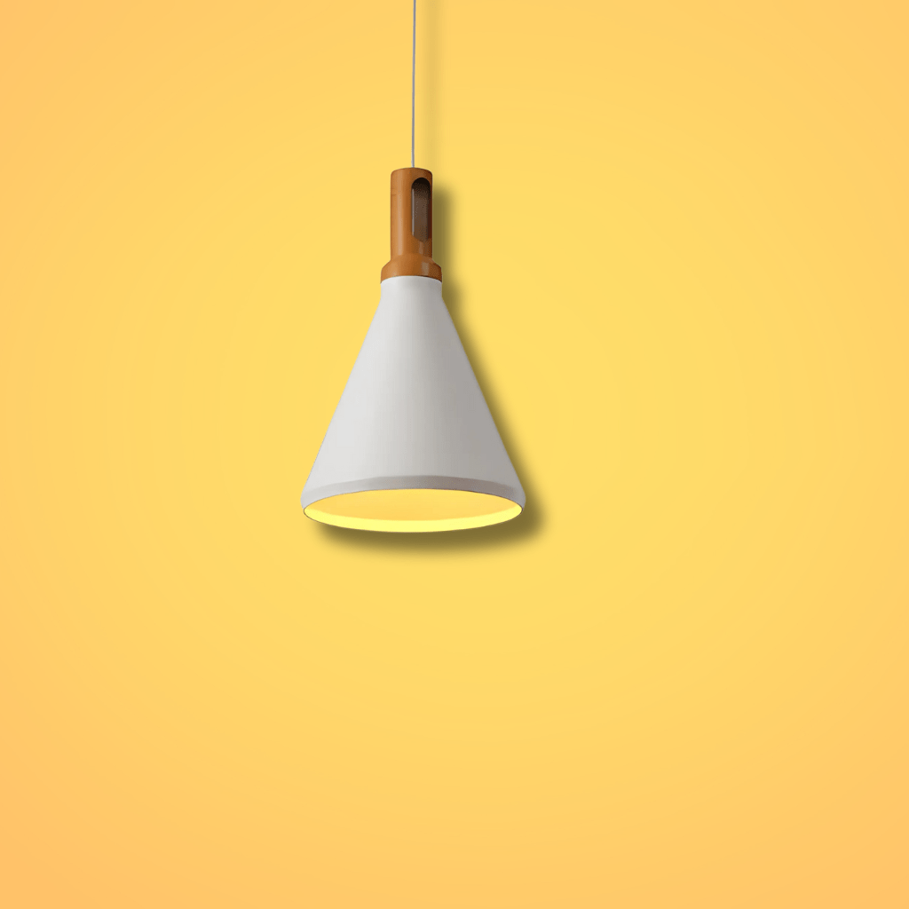 TKLD Pendant & Chandeliers Capo White Cone Nordic Wood Metal E27 Pendant Ceiling Light - 250 mm