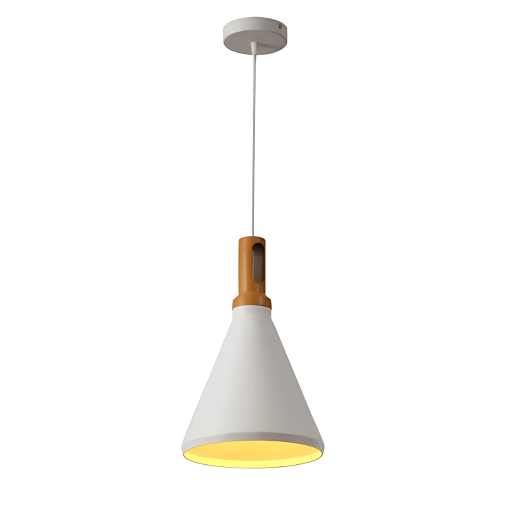 TKLD Pendant & Chandeliers Capo White Cone Nordic Wood Metal E27 Pendant Ceiling Light - 250 mm