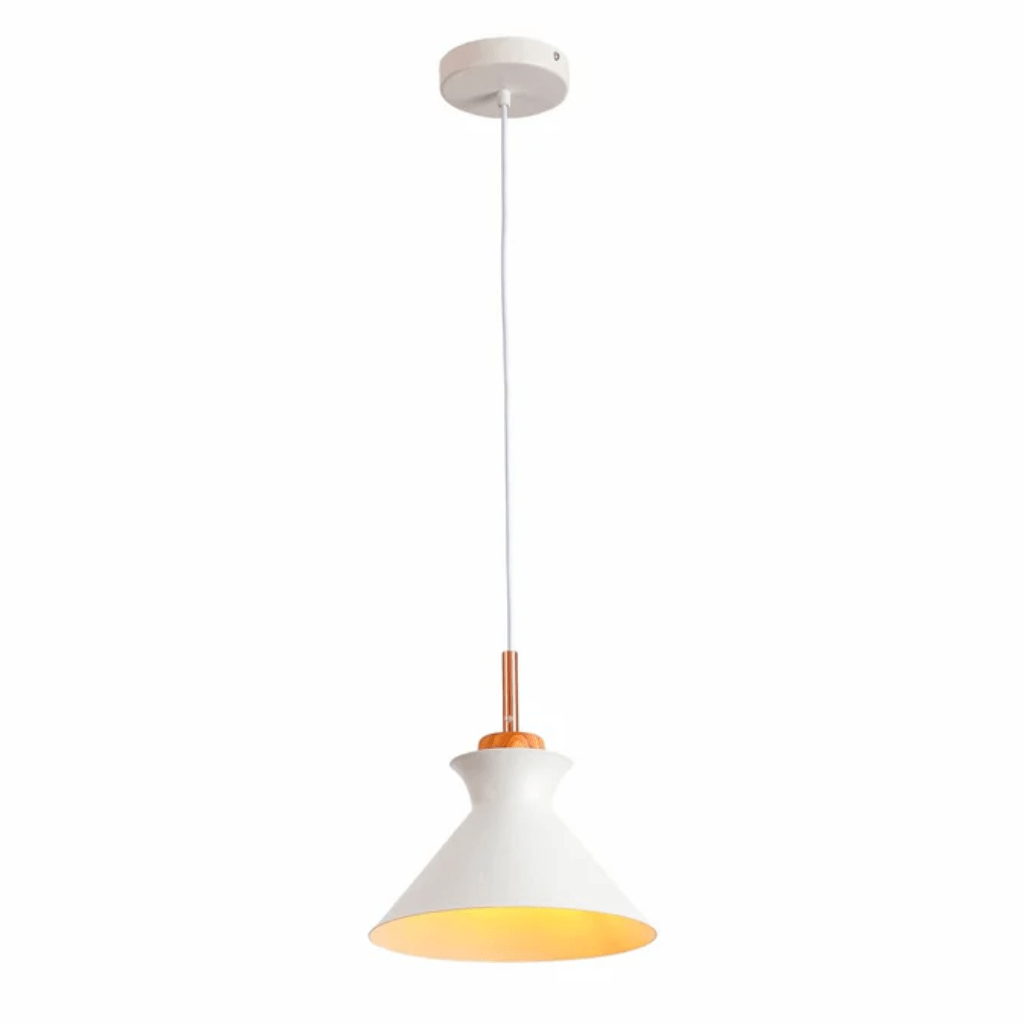 TKLD Pendant & Chandeliers Capo White Funnel Nordic Wood Metal E27 Pendant Ceiling Light - 250 mm