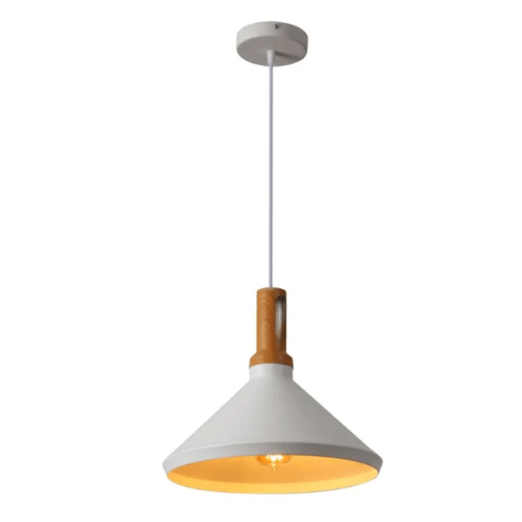 TKLD Pendant & Chandeliers Capo White Funnel Nordic Wood Metal E27 Pendant Ceiling Light - 355mm