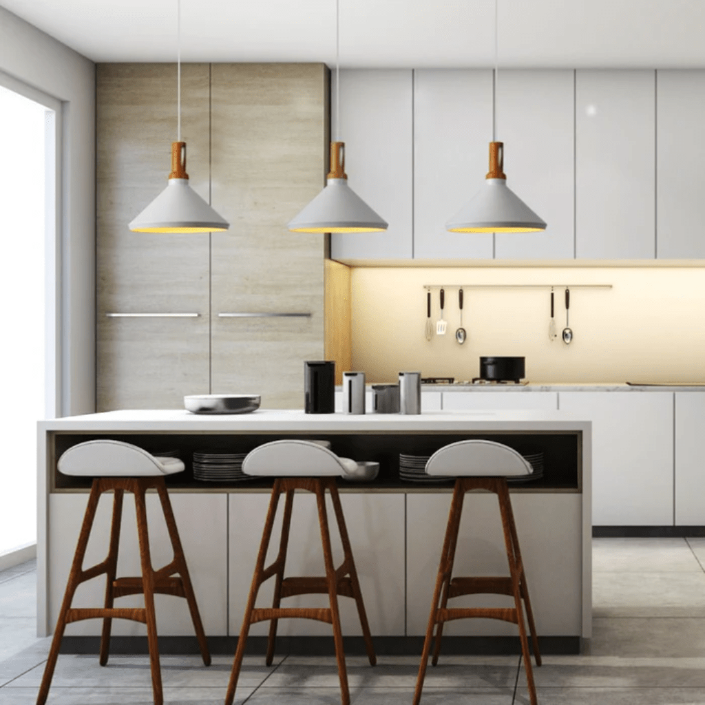 TKLD Pendant & Chandeliers Capo White Funnel Nordic Wood Metal E27 Pendant Ceiling Light - 355mm