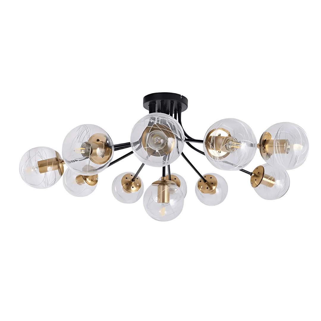 TKLD Ceiling Lights Clear 11 Lamp Globe Glass Black Metal Semi Flush Ceiling Light - 40W