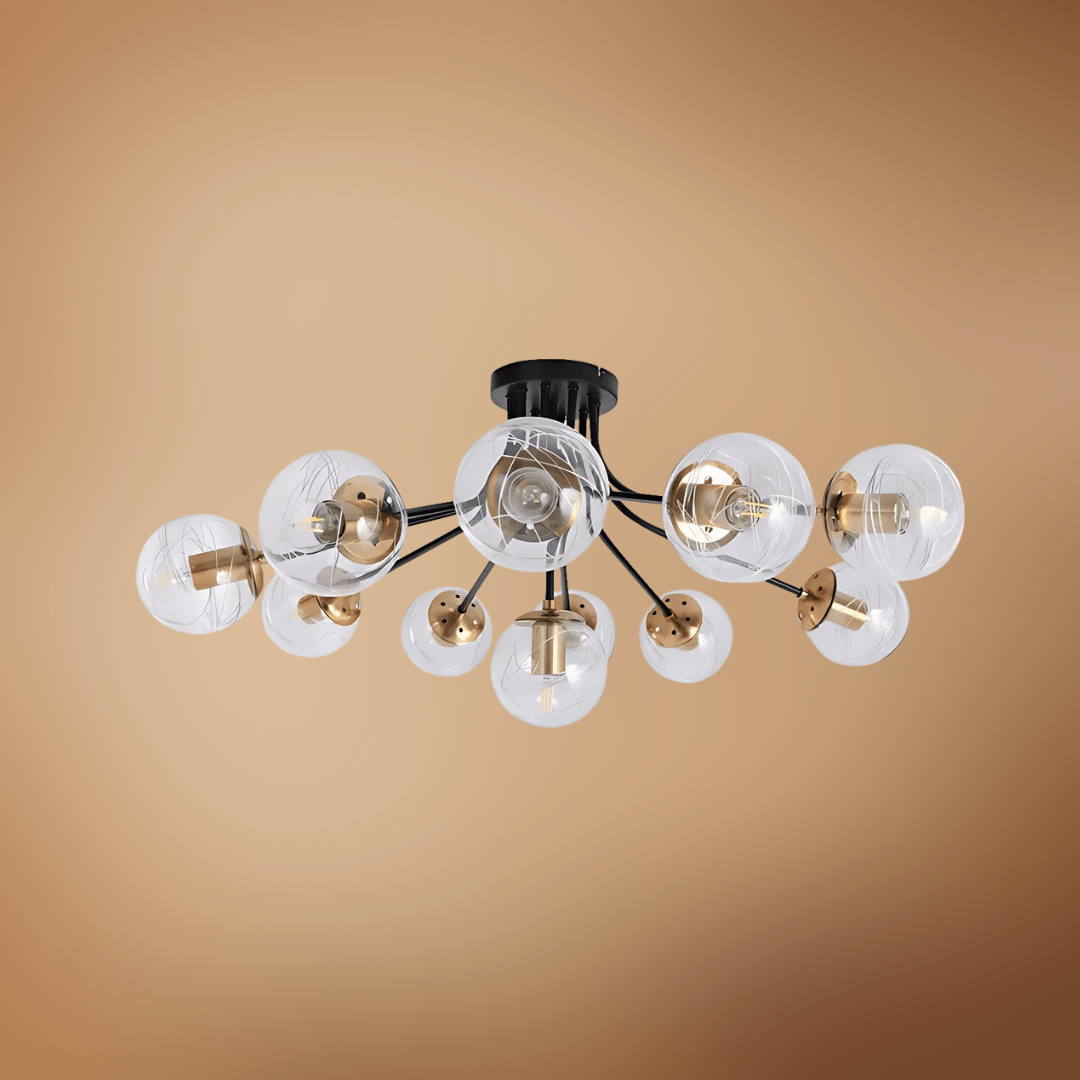 TKLD Ceiling Lights Clear 11 Lamp Globe Glass Black Metal Semi Flush Ceiling Light - 40W