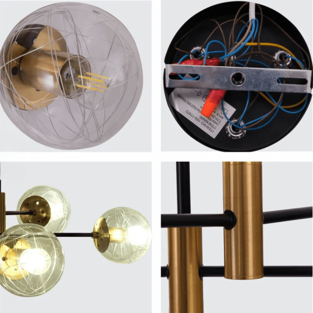TKLD Ceiling Lights Clear 4 Lamp Glass Globe Gold and Black Metal Semi Flush Ceiling Light - 40W