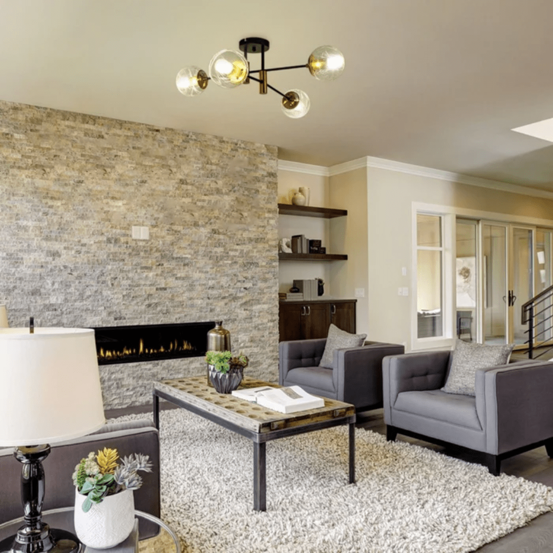 TKLD Ceiling Lights Clear 4 Lamp Glass Globe Gold and Black Metal Semi Flush Ceiling Light - 40W