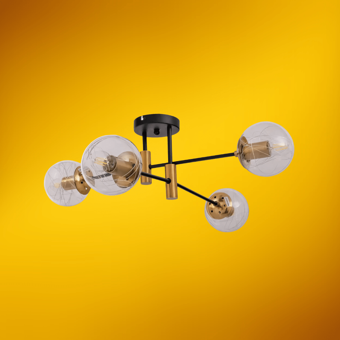 TKLD Ceiling Lights Clear 4 Lamp Glass Globe Gold and Black Metal Semi Flush Ceiling Light - 40W