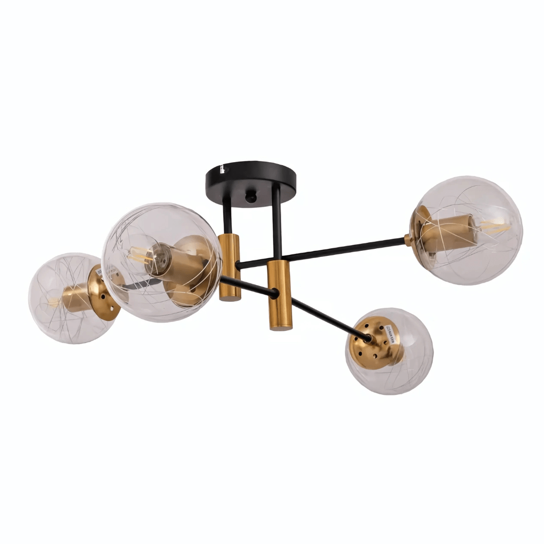 TKLD Ceiling Lights Clear 4 Lamp Glass Globe Gold and Black Metal Semi Flush Ceiling Light - 40W