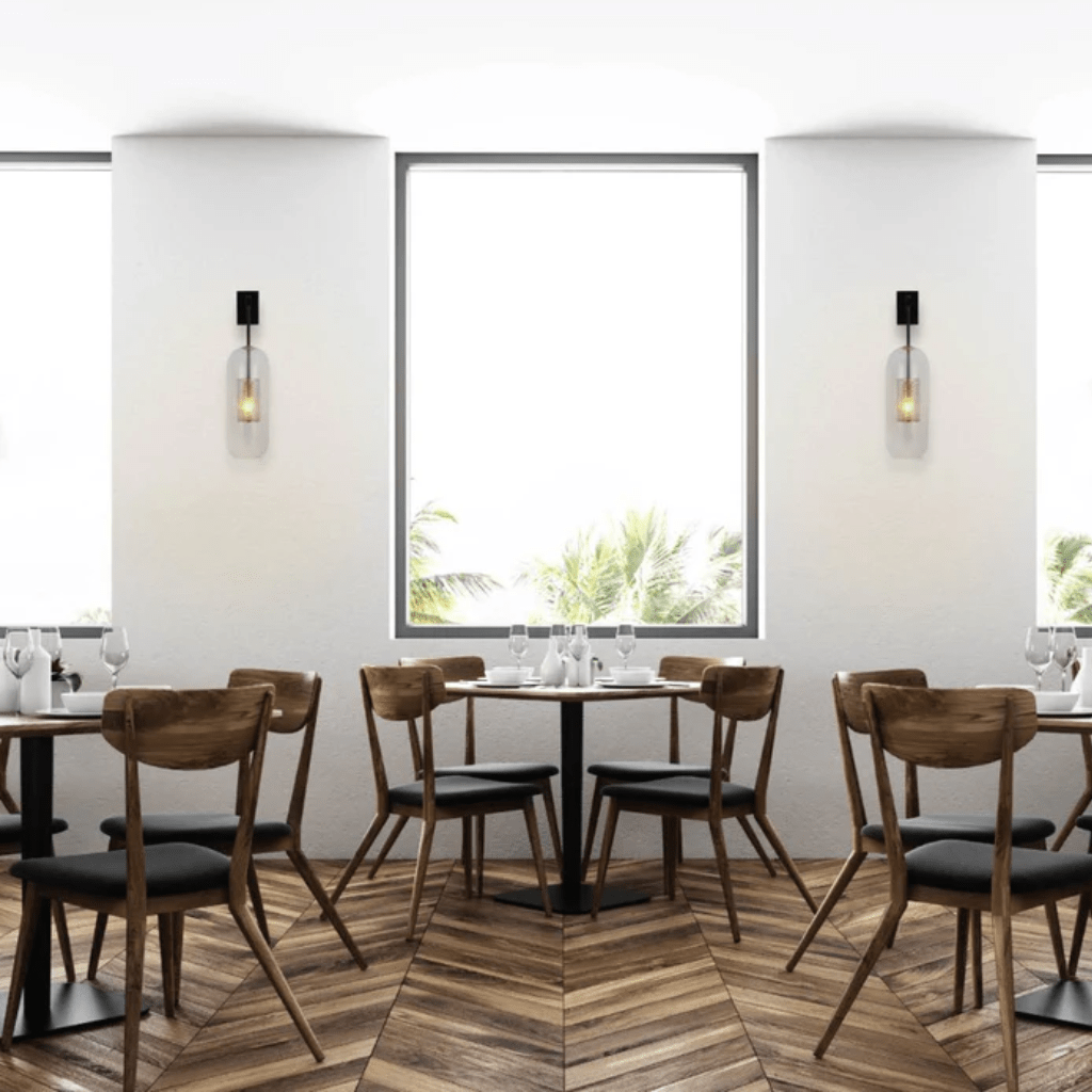 TKLD Wall & Sconce Lights Clear Cylinder Glass Gold Cage Black Body Wall Light E27 Fitting