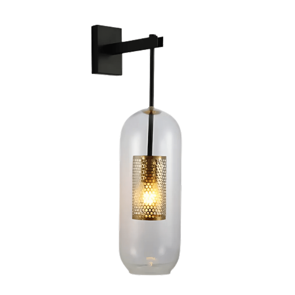 TKLD Wall & Sconce Lights Clear Cylinder Glass Gold Cage Black Body Wall Light E27 Fitting