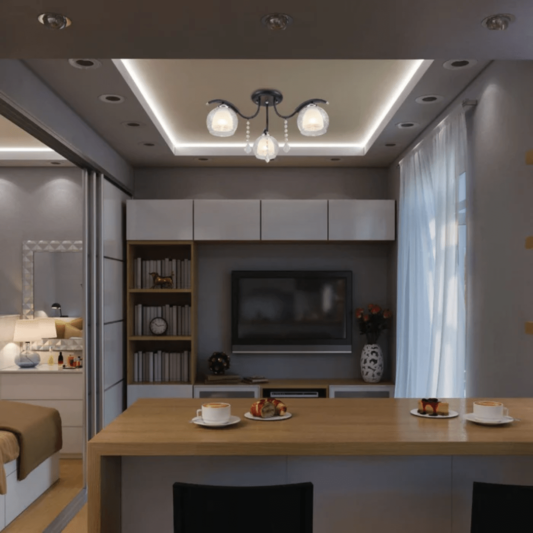 TKLD Ceiling Lights Clear Opal Double Layer Bell 3 Lamp Glass Semi Flush Ceiling Light - 40W