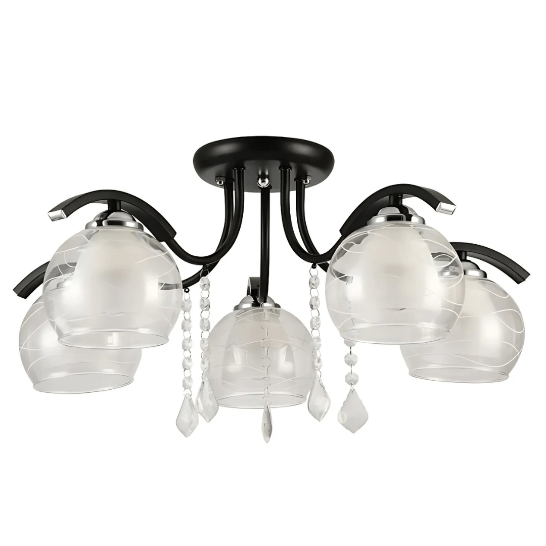 TKLD Ceiling Lights Clear Opal Double Layer Bell 5 Lamp Glass Semi Flush Ceiling Light - 40W