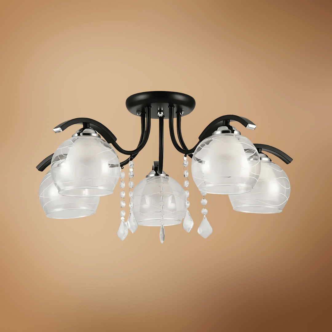 TKLD Ceiling Lights Clear Opal Double Layer Bell 5 Lamp Glass Semi Flush Ceiling Light - 40W
