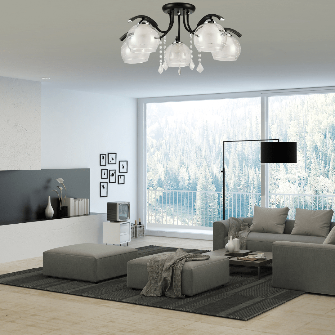 TKLD Ceiling Lights Clear Opal Double Layer Bell 5 Lamp Glass Semi Flush Ceiling Light - 40W