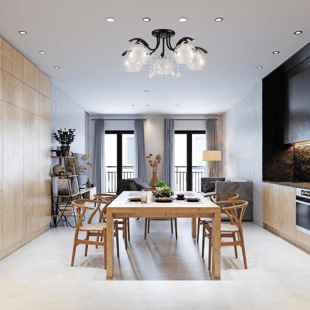 TKLD Ceiling Lights Clear Opal Double Layer Bell 5 Lamp Glass Semi Flush Ceiling Light - 40W