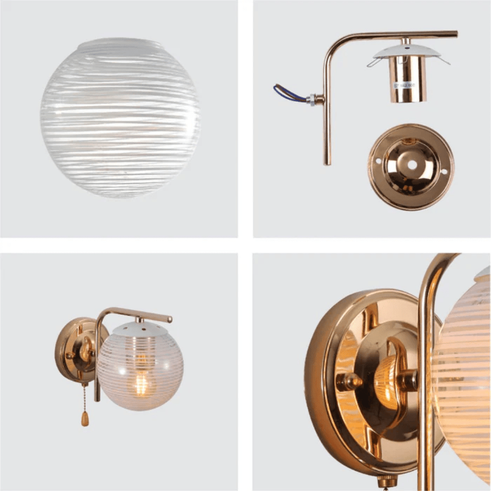 TKLD Pendant & Chandeliers Clear Textured Globe Gold Wall Light