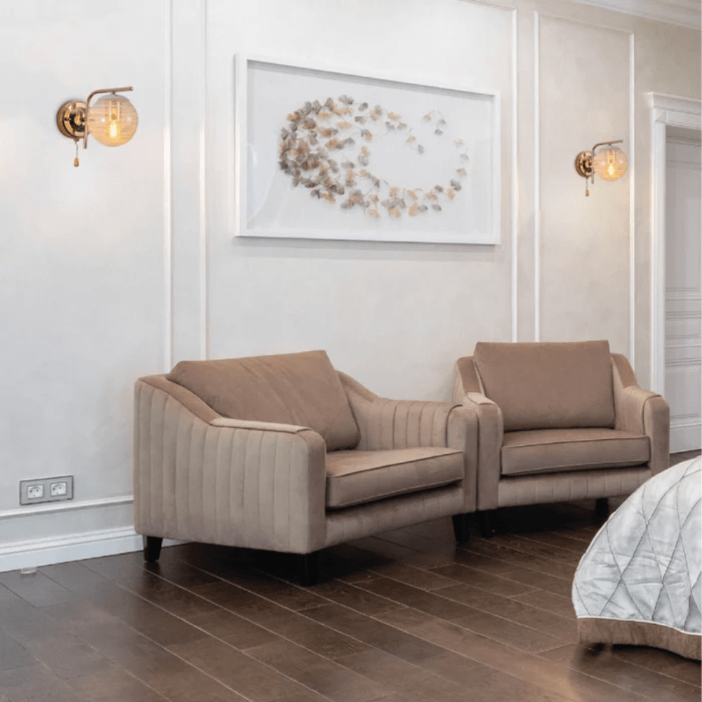 TKLD Pendant & Chandeliers Clear Textured Globe Gold Wall Light