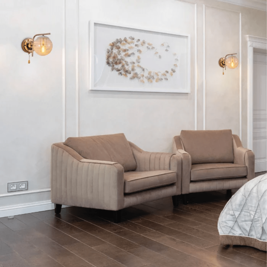 TKLD Pendant & Chandeliers Clear Textured Globe Gold Wall Light