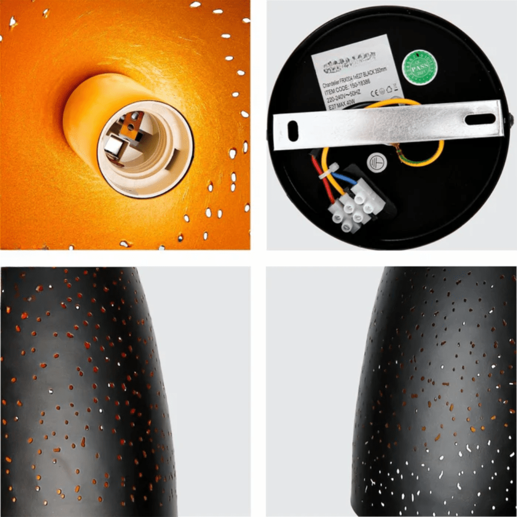 TKLD Pendant & Chandeliers Cone Morrocan Night Milkyway Black & Gold E27 Ceiling Pendant Light - 350mm