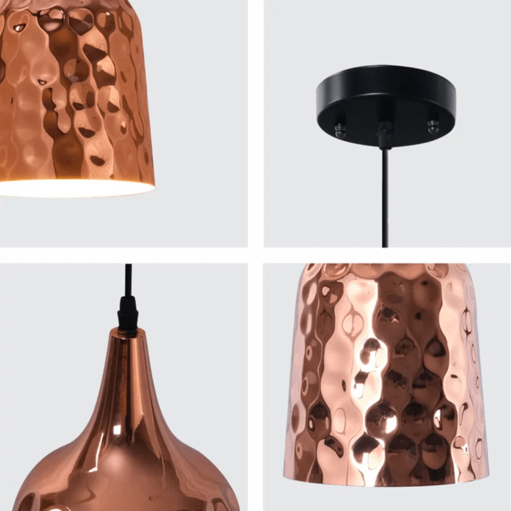 TKLD Pendant & Chandeliers Copper Metal Golden Hammered Bell E27 Pendant Ceiling Light - 200 mm