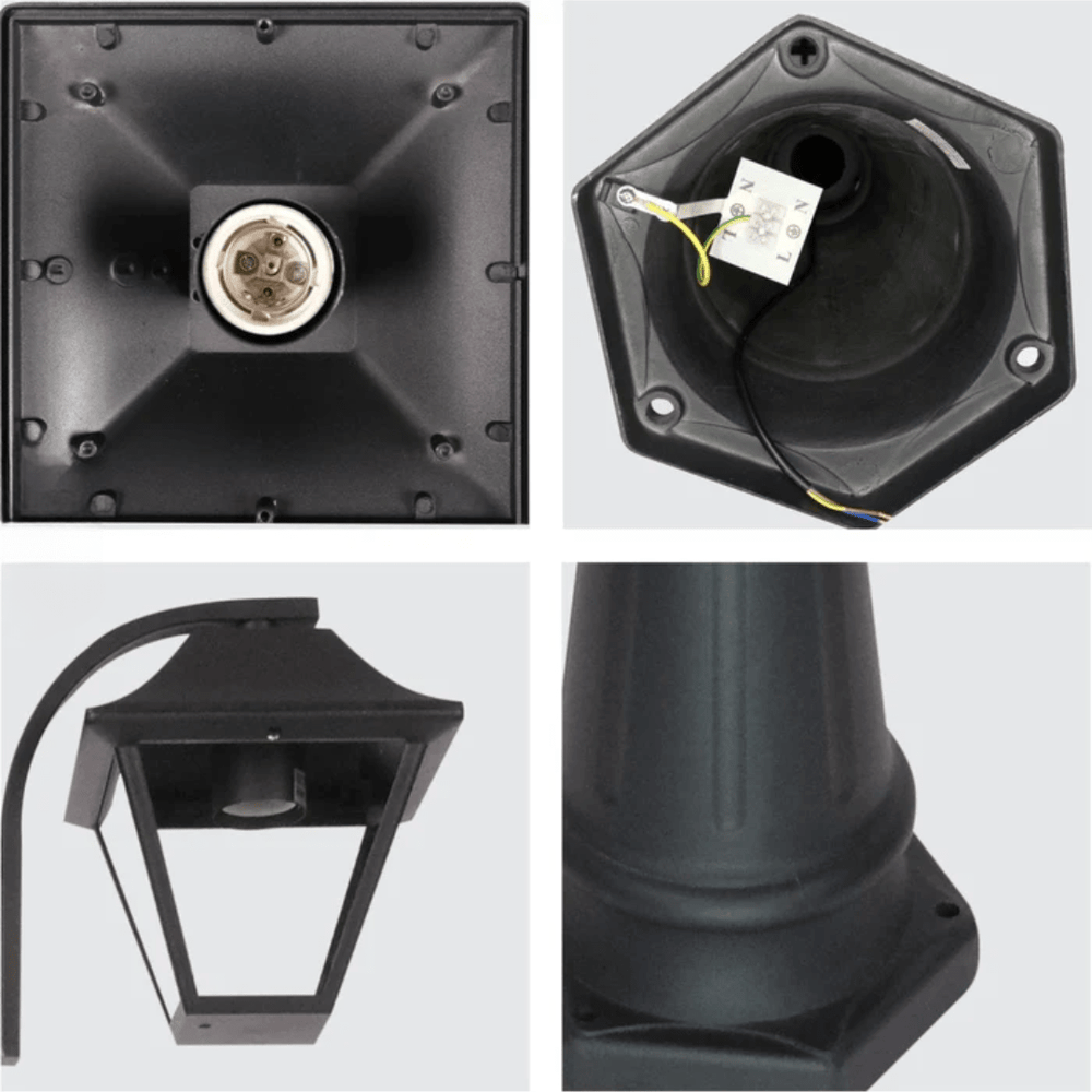 TKLD Pendant & Chandeliers Cottage Style Matt Black Clear Glass 2 X E27 Post Top Lamp - 2 X 60W