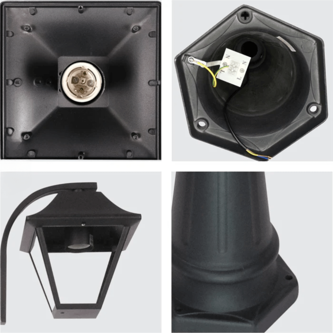 TKLD Pendant & Chandeliers Cottage Style Matt Black Clear Glass 2 X E27 Post Top Lamp - 2 X 60W