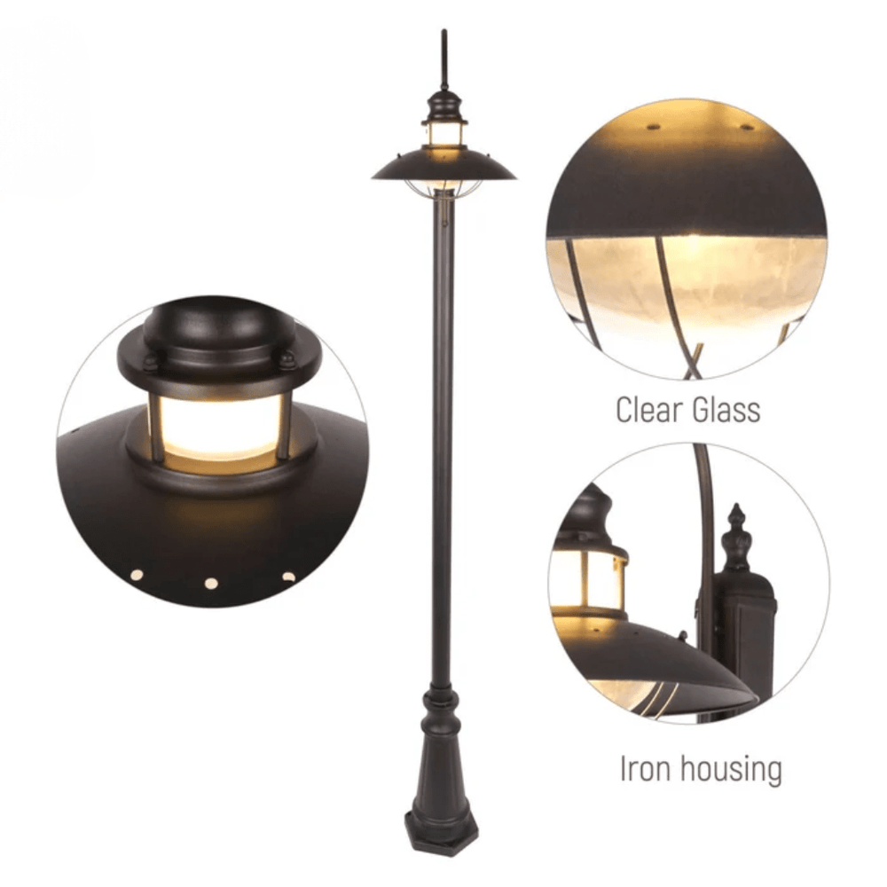 TKLD Pendant & Chandeliers Cottage Style Matt Black Clear Glass E27 Sunflower Post Top Lamp - 60W
