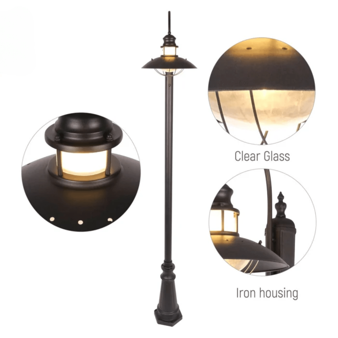 TKLD Pendant & Chandeliers Cottage Style Matt Black Clear Glass E27 Sunflower Post Top Lamp - 60W