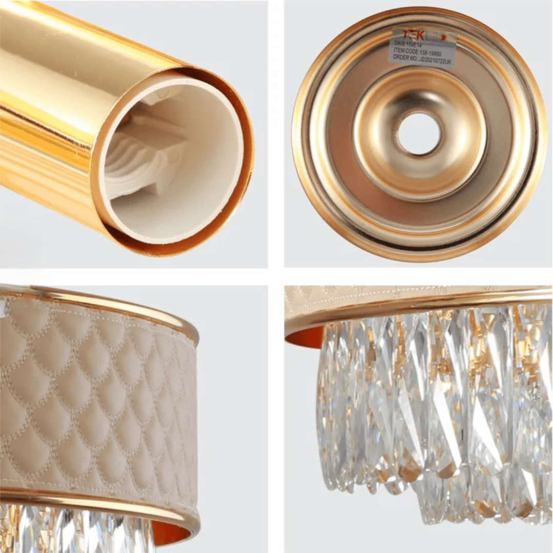 TKLD Pendant & Chandeliers Cream Leather Shade Gold Metal Body Crystal Chandelier Ceiling Light - 40W